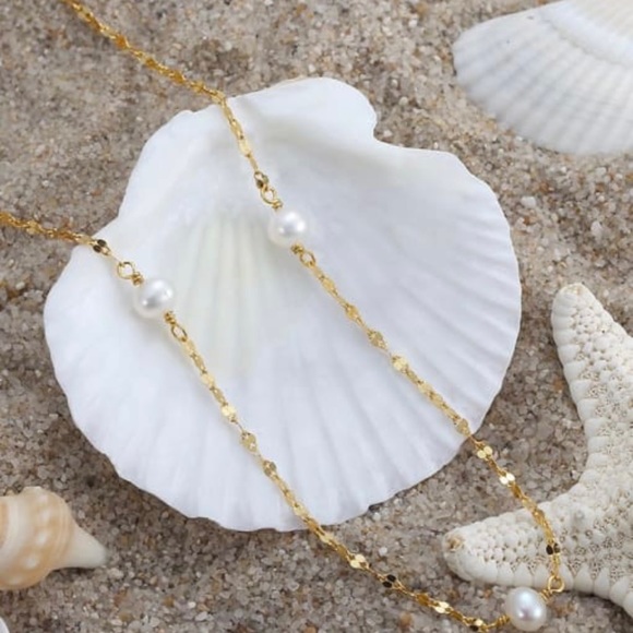 18k Gold Plated Over 925 Sterling Silver Freshwater Pearl Necklace - Picture 1 of 6